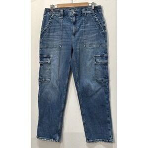 American Eagle By Payless High-Rise Cargo Jeans in Blue Wash